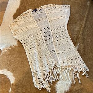 Cream Fringe Open-Front Tunic